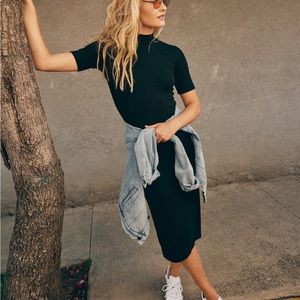 Marine Layer Lexi Rib Mock Neck Short Sleeve Midi Dress